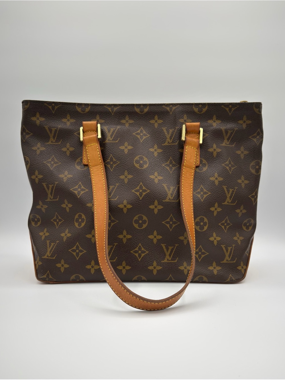 Louis Vuitton Brown Monogram Canvas Tote with Tan Straps